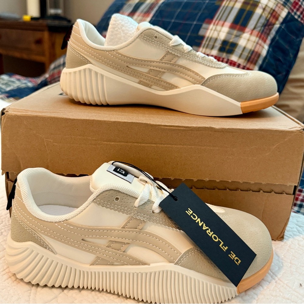 Women's Beige and White Sneakers
